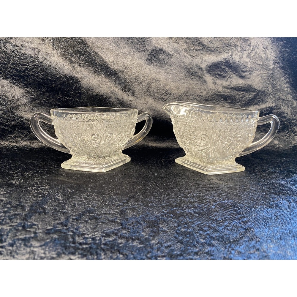 Vintage Indiana Sandwich Clear Glass Tiara Creamer and Sugar Set